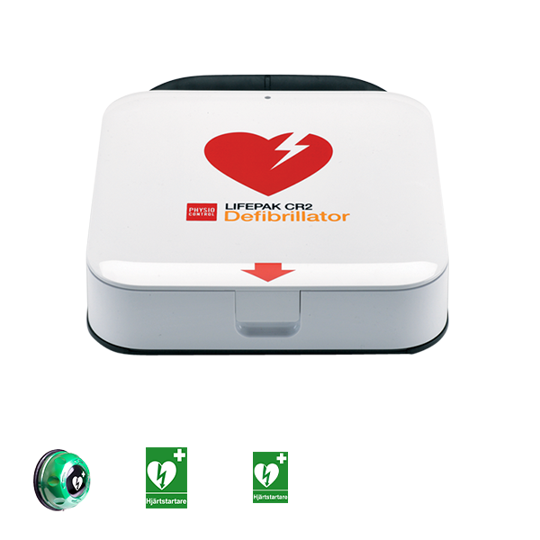 Hjärtstartarpaket Lifepak CR2 med skåp, hjärtstartare & tillbehör av hög kvalité. Alltid med 1 års försäkring och 8 års garanti. 