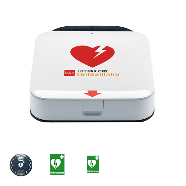Hjärtstartarpaket Lifepak CR2 med värmeskåp (-20 C), hjärtstartare & tillbehör av hög kvalité. Alltid med 1 års försäkring och 8 års garanti. 