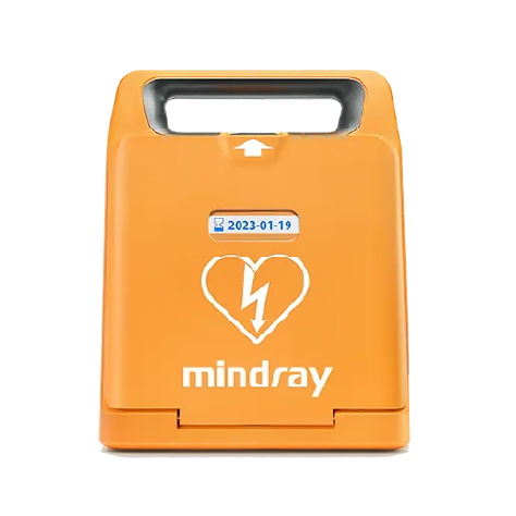 En orange mindray hjärtstartare