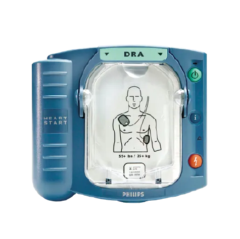 En blå philips hs1 hjärtstartare