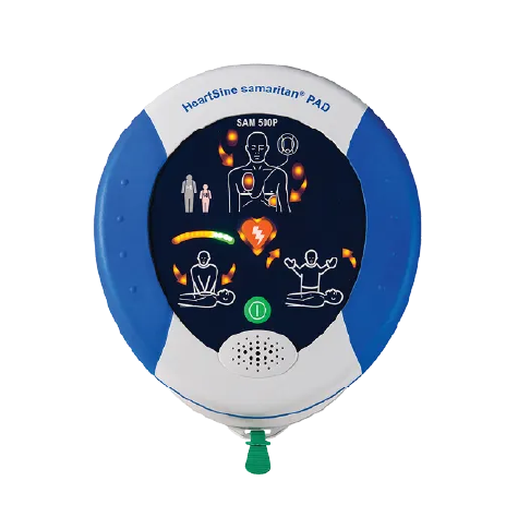 En blå och vit samaritan hjärtstartare