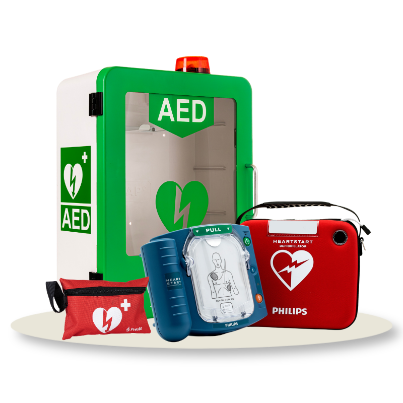 Hjärtstartarpaket AED-inomhusskåp och Philips HS1 inkl. väska, hjärtstartare & tillbehör av hög kvalité. Alltid med 1 års försäkring & 8 års garanti. 
