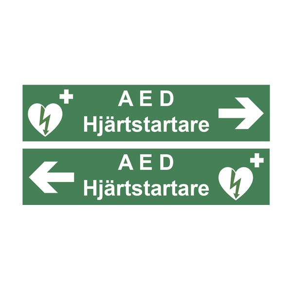 Skylt, AED Hjärtstartare med pil, 400x96mm , hjärtstartare & tillbehör av hög kvalité. Alltid med 1 års försäkring & 8 års garanti. 