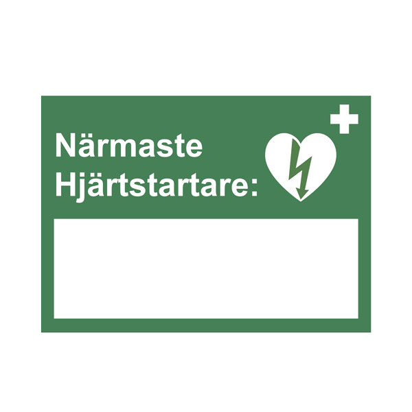 Skylt, Närmaste hjärtstartare, 290x210mm, hjärtstartare & tillbehör av hög kvalité. Alltid med 1 års försäkring & 8 års garanti. 