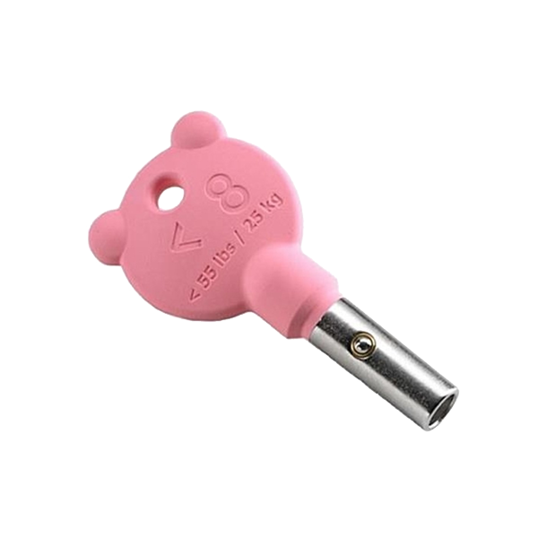 Barnnyckel för Philips hjärtstartare. Nyckeln har ett rosa skaft. 