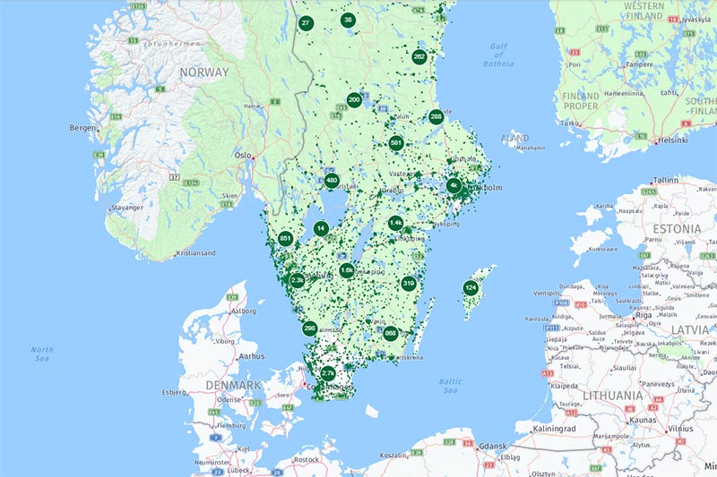 Karta som visar var du snabbt hittar din närmaste hjärtstartare. 